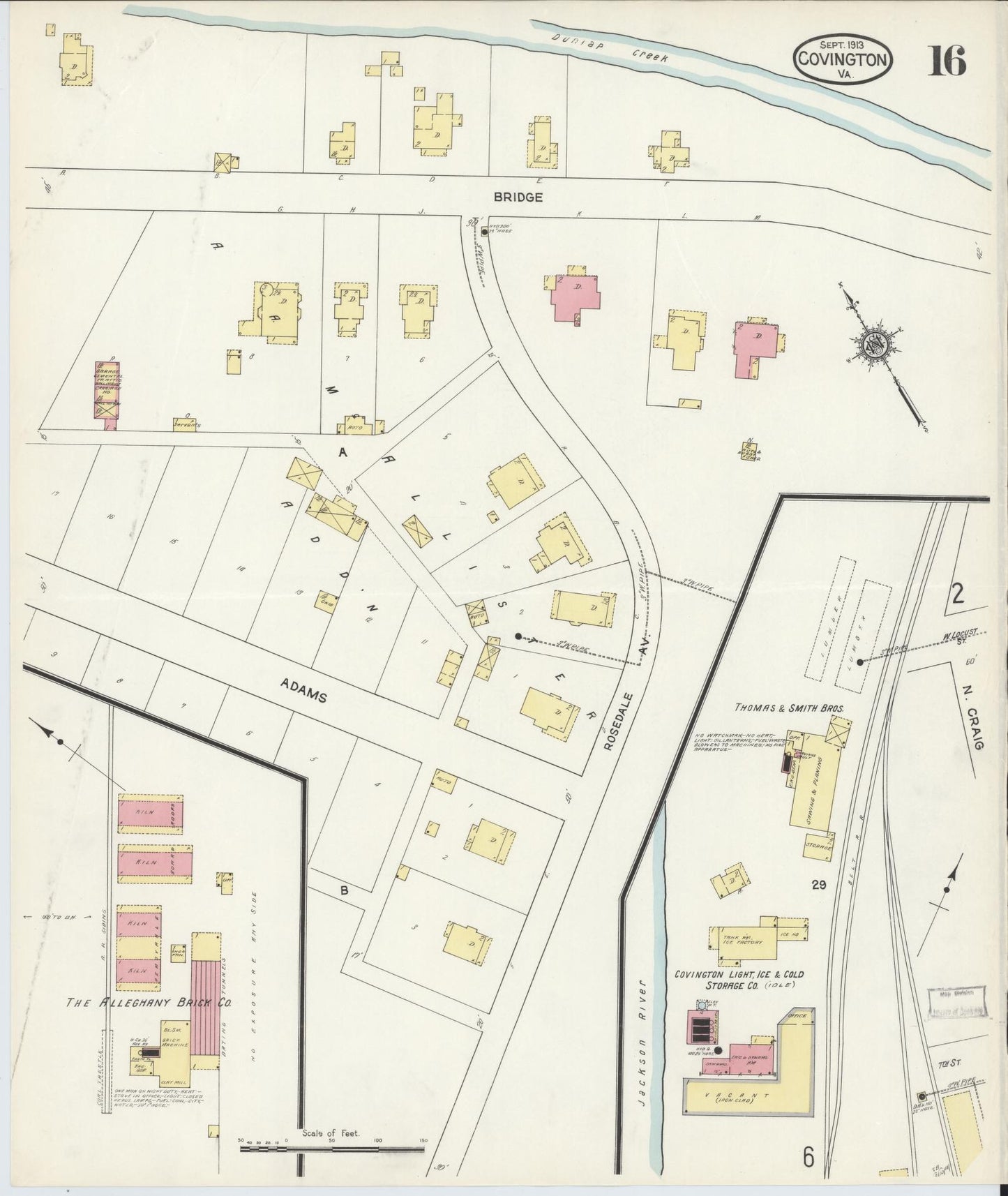 Sanborn Fire Insurance Map from Covington, Independent Cities, Virginia (1913), Sheet #0016 - Complete Map Set gallery image, historic Sanborn map, vintage wall art, Virginia Virginia
