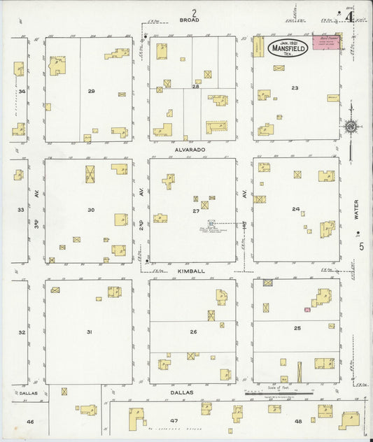 Sanborn Fire Insurance Map from Mansfield, Tarrant County, Texas (1921), Sheet #0004 - Historic Sanborn Fire Insurance Map Print, vintage old map wall art, antique decor, genealogy gift, Texas Texas map