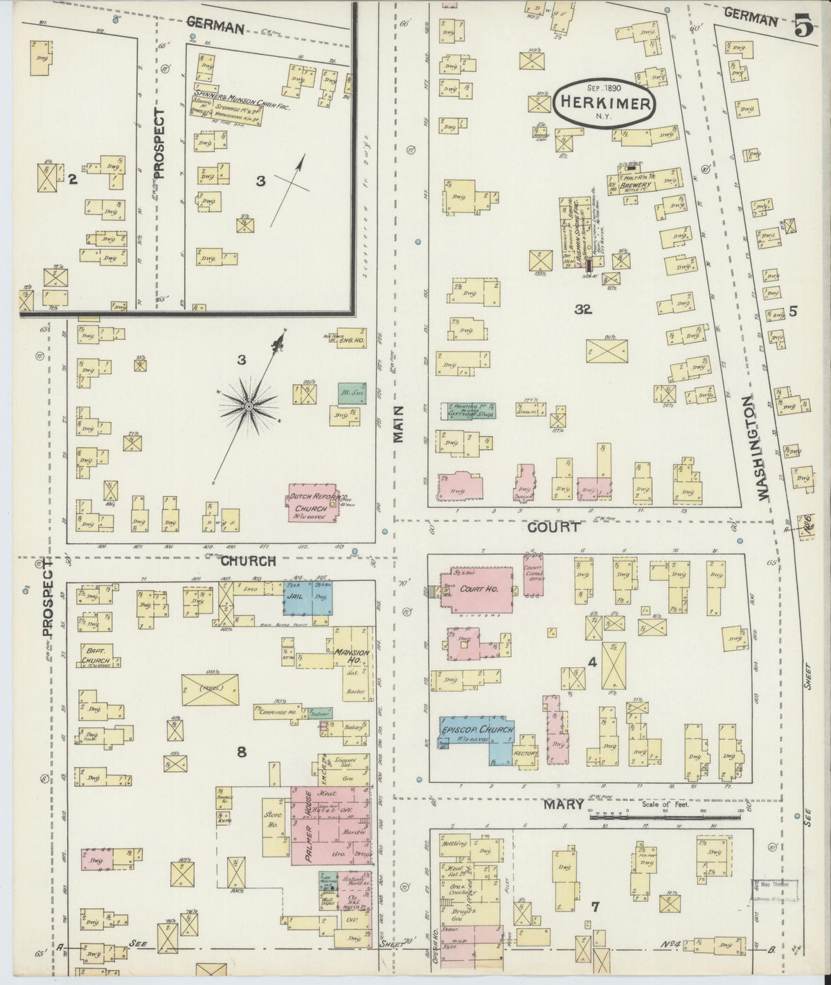 Sanborn Fire Insurance Map from Herkimer, Herkimer County, New York (1890), Sheet #0005 - Complete Map Set gallery image, historic Sanborn map, vintage wall art, New York New York
