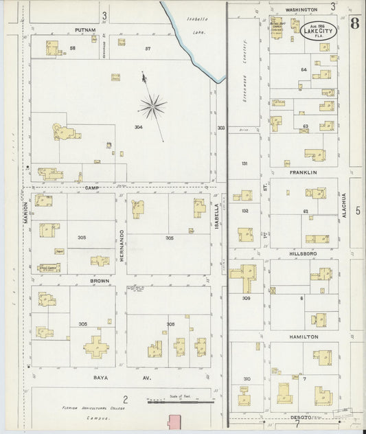 Sanborn Fire Insurance Map from Lake City, Columbia County, Florida (1906), Sheet #0008 - Historic Sanborn Fire Insurance Map Print, vintage old map wall art, antique decor, genealogy gift, Florida Florida map