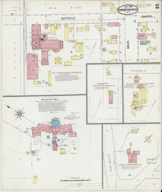 Sanborn Fire Insurance Map from Canandaigua, Ontario County, New York (1892), Sheet #0002 - Historic Sanborn Fire Insurance Map Print, vintage old map wall art, antique decor, genealogy gift, New York New York map