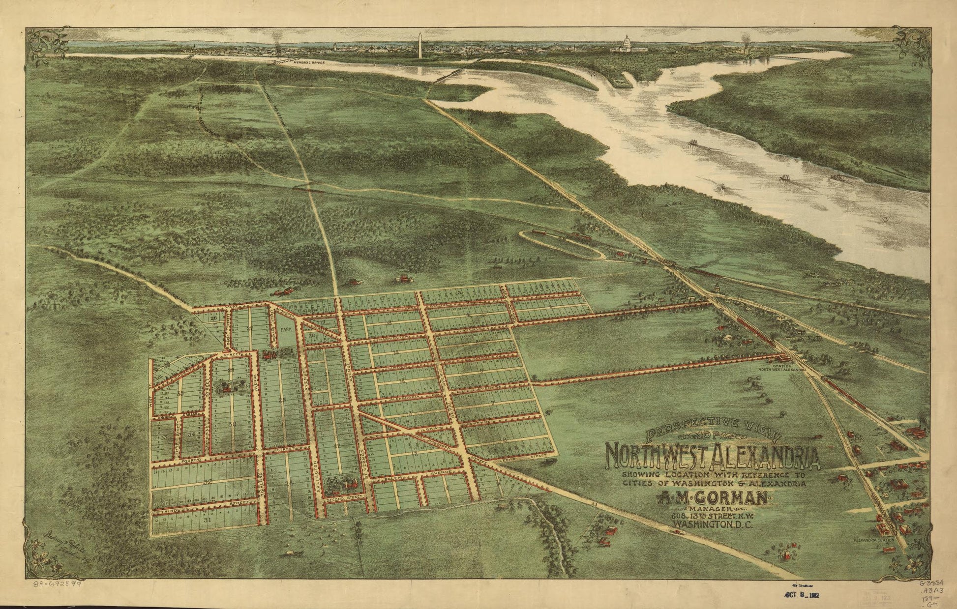 Perspective view of northwest Alexandria : showing location with reference to cities of Washington & Alexandria (1890) – Historic Bird’s-Eye View Panorama Print