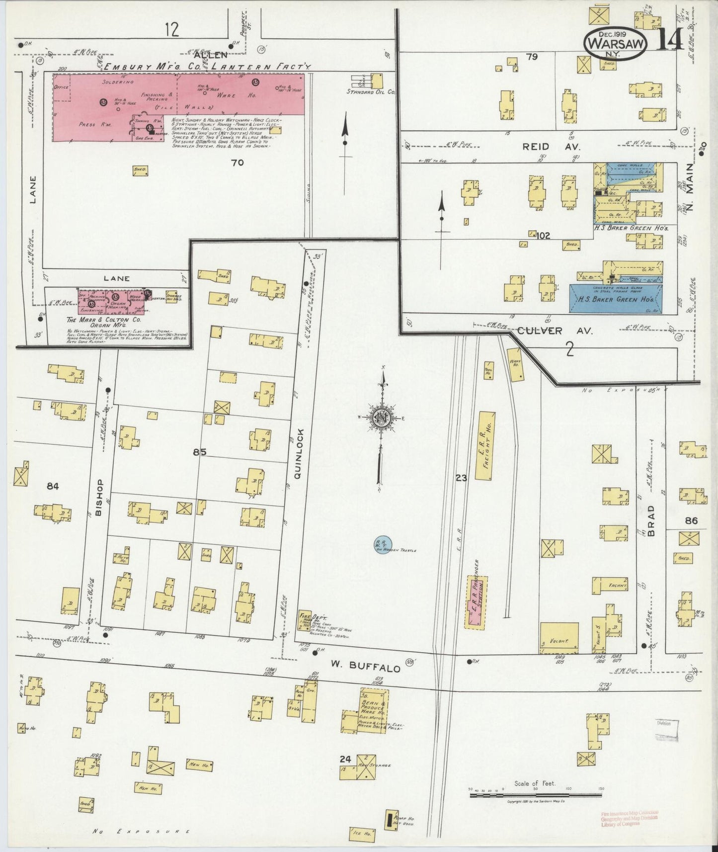 Sanborn Fire Insurance Map from Warsaw, Wyoming County, New York (1919), Sheet #0014 - Complete Map Set gallery image, historic Sanborn map, vintage wall art, Warsaw Wyoming