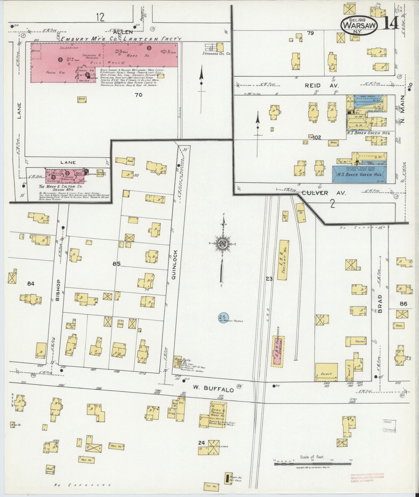 Sanborn Fire Insurance Map from Warsaw, Wyoming County, New York (1919), Sheet #0014 - Complete Map Set gallery image, historic Sanborn map, vintage wall art, Warsaw Wyoming