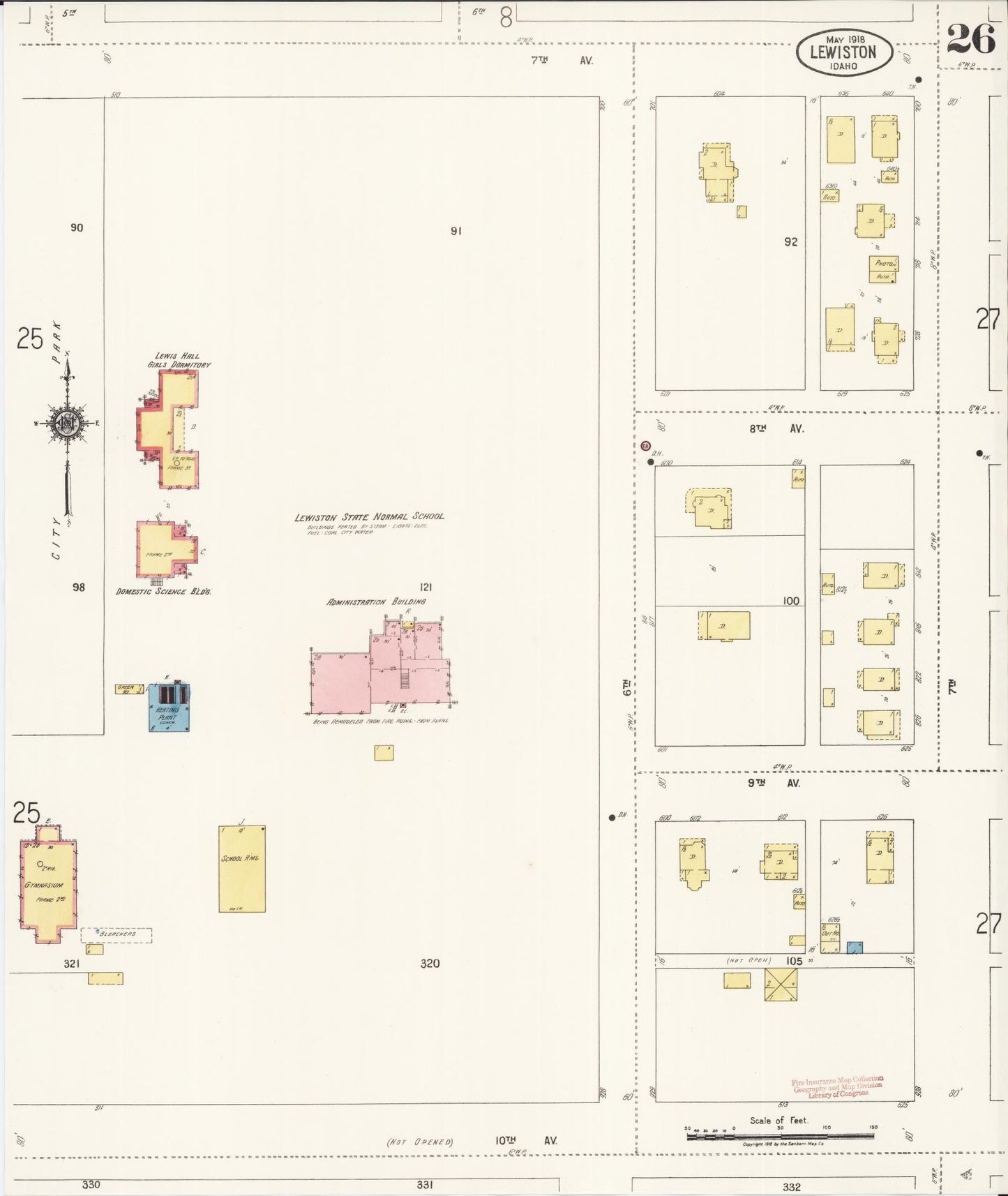 Sanborn Fire Insurance Map from Lewiston, Nez Perce County, Idaho (1918), Sheet #0026 - Complete Map Set gallery image, historic Sanborn map, vintage wall art, Idaho Idaho