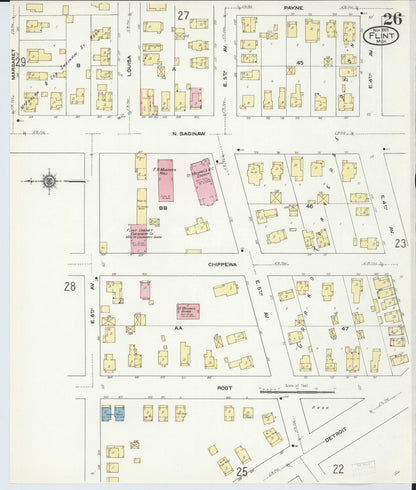 Sanborn Fire Insurance Map from Flint, Genesee County, Michigan (1909), Sheet #0026 - Complete Map Set gallery image, historic Sanborn map, vintage wall art, Michigan Michigan