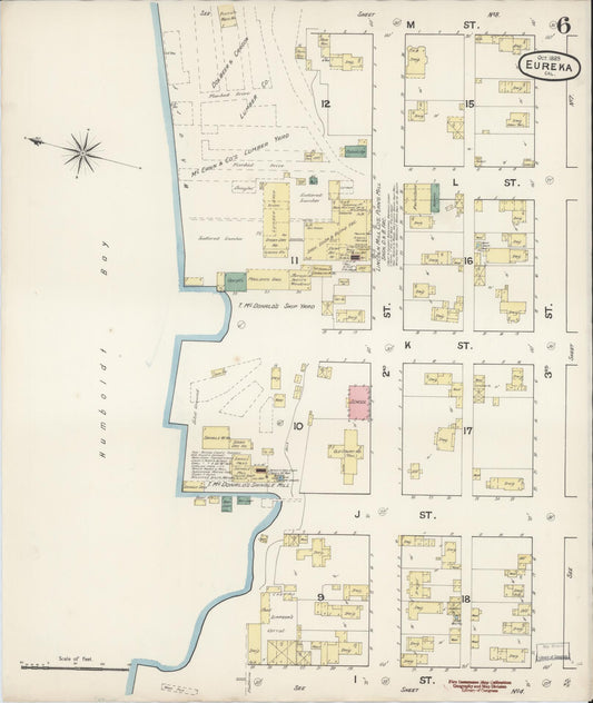Sanborn Fire Insurance Map from Eureka, Humboldt County, California (1889), Sheet #0006 - Historic Sanborn Fire Insurance Map Print, vintage old map wall art, antique decor, genealogy gift, California California map