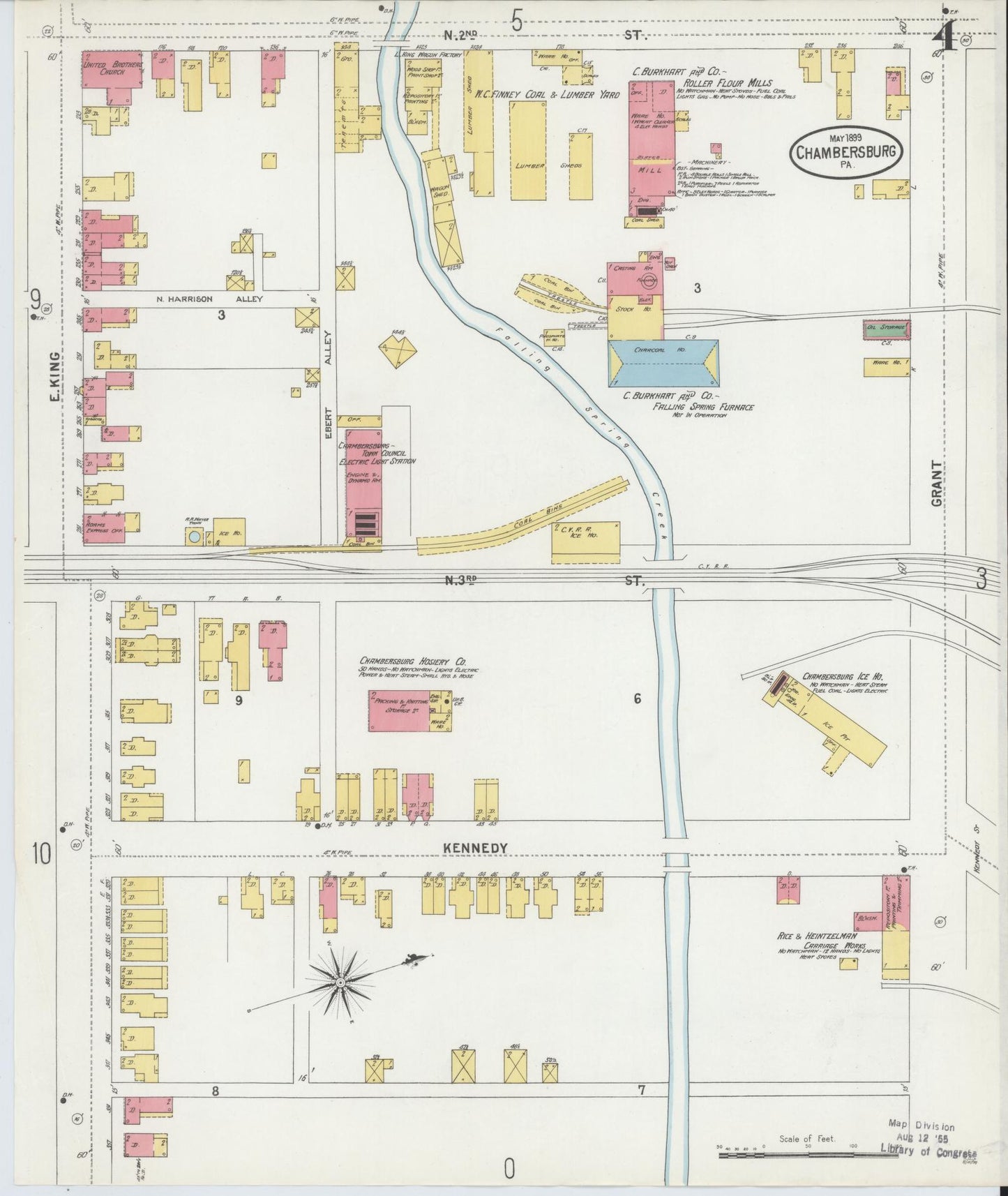 Sanborn Fire Insurance Map from Chambersburg, Franklin County, Pennsylvania (1899), Sheet #0004 - Historic Sanborn Fire Insurance Map Print, vintage old map wall art, antique decor, genealogy gift, Pennsylvania Pennsylvania map