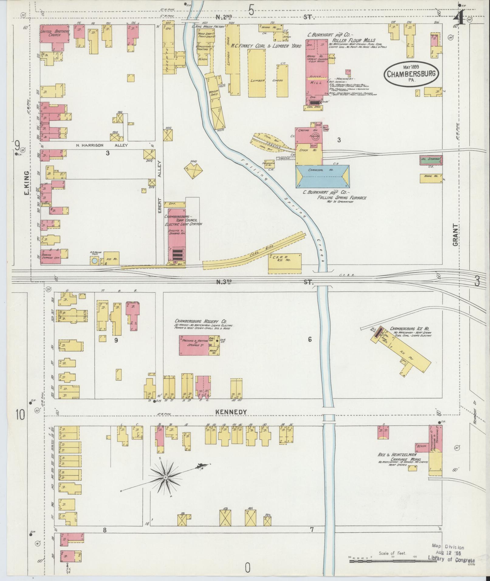 Sanborn Fire Insurance Map from Chambersburg, Franklin County, Pennsylvania (1899), Sheet #0004 - Historic Sanborn Fire Insurance Map Print, vintage old map wall art, antique decor, genealogy gift, Pennsylvania Pennsylvania map