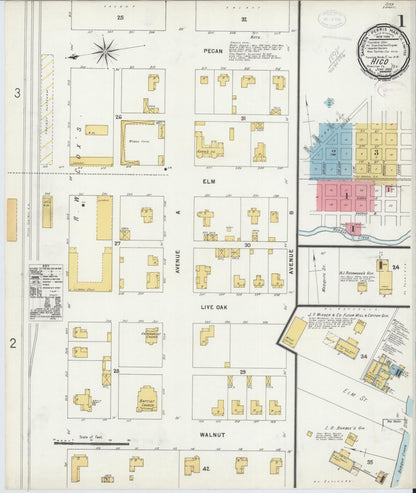 Sanborn Fire Insurance Map from Hico, Hamilton County, Texas (1898), Sheet #0001 - Complete Map Set gallery image, historic Sanborn map, vintage wall art, Texas Texas