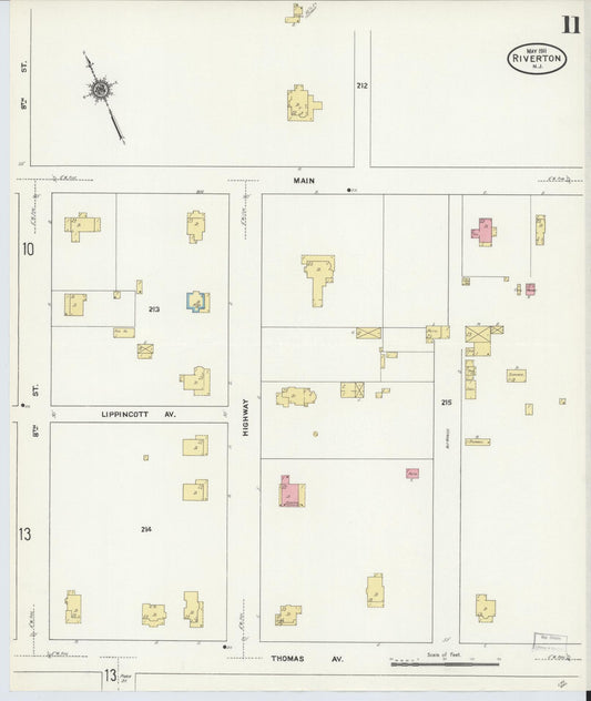 Sanborn Fire Insurance Map from Riverton, Burlington County, New Jersey (1911), Sheet #0011 - Historic Sanborn Fire Insurance Map Print, vintage old map wall art, antique decor, genealogy gift, New Jersey New Jersey map