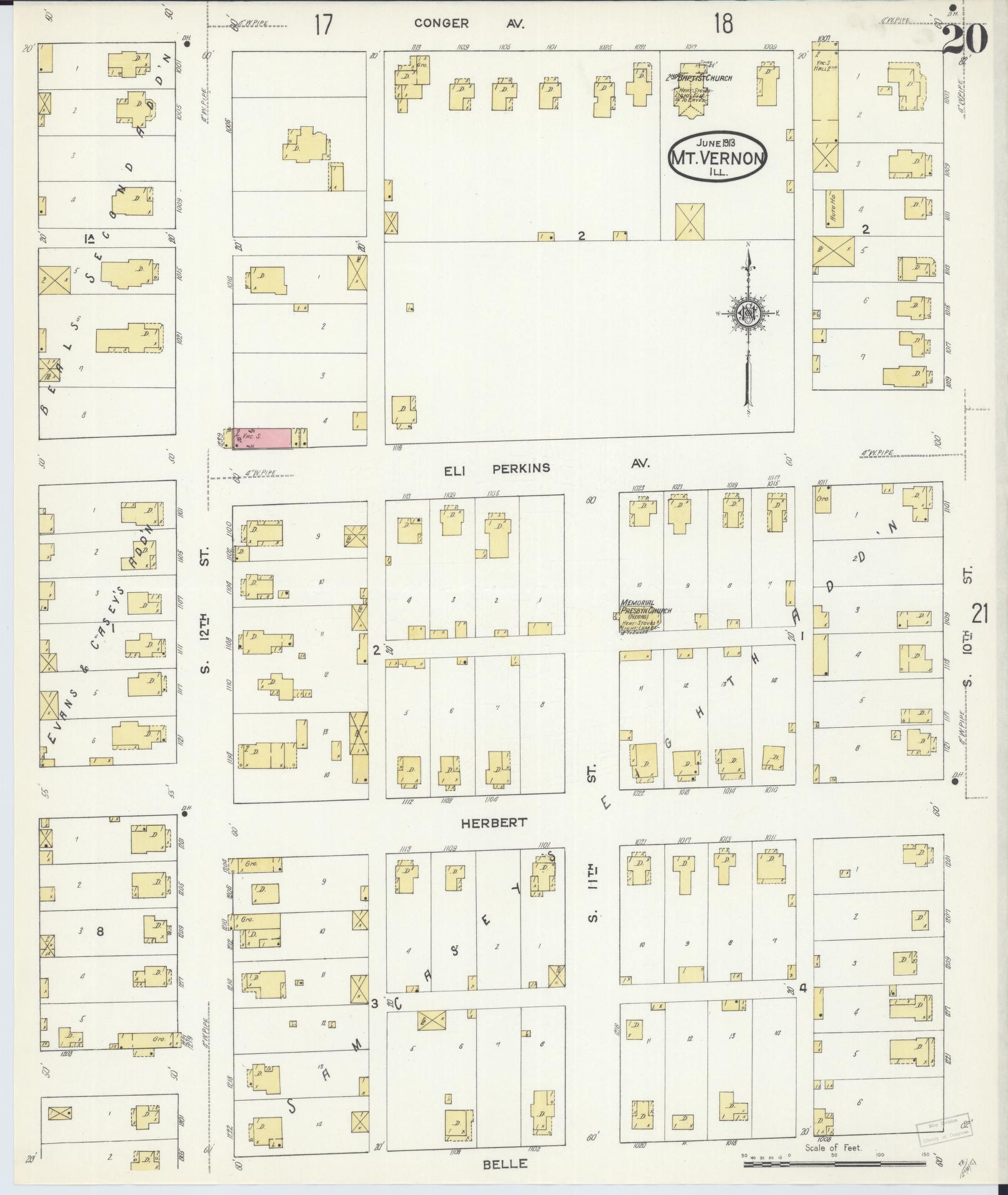 Sanborn Fire Insurance Map from Mount Vernon, Jefferson County, Illinois (1913), Sheet #0020 - Complete Map Set gallery image, historic Sanborn map, vintage wall art, Illinois Illinois