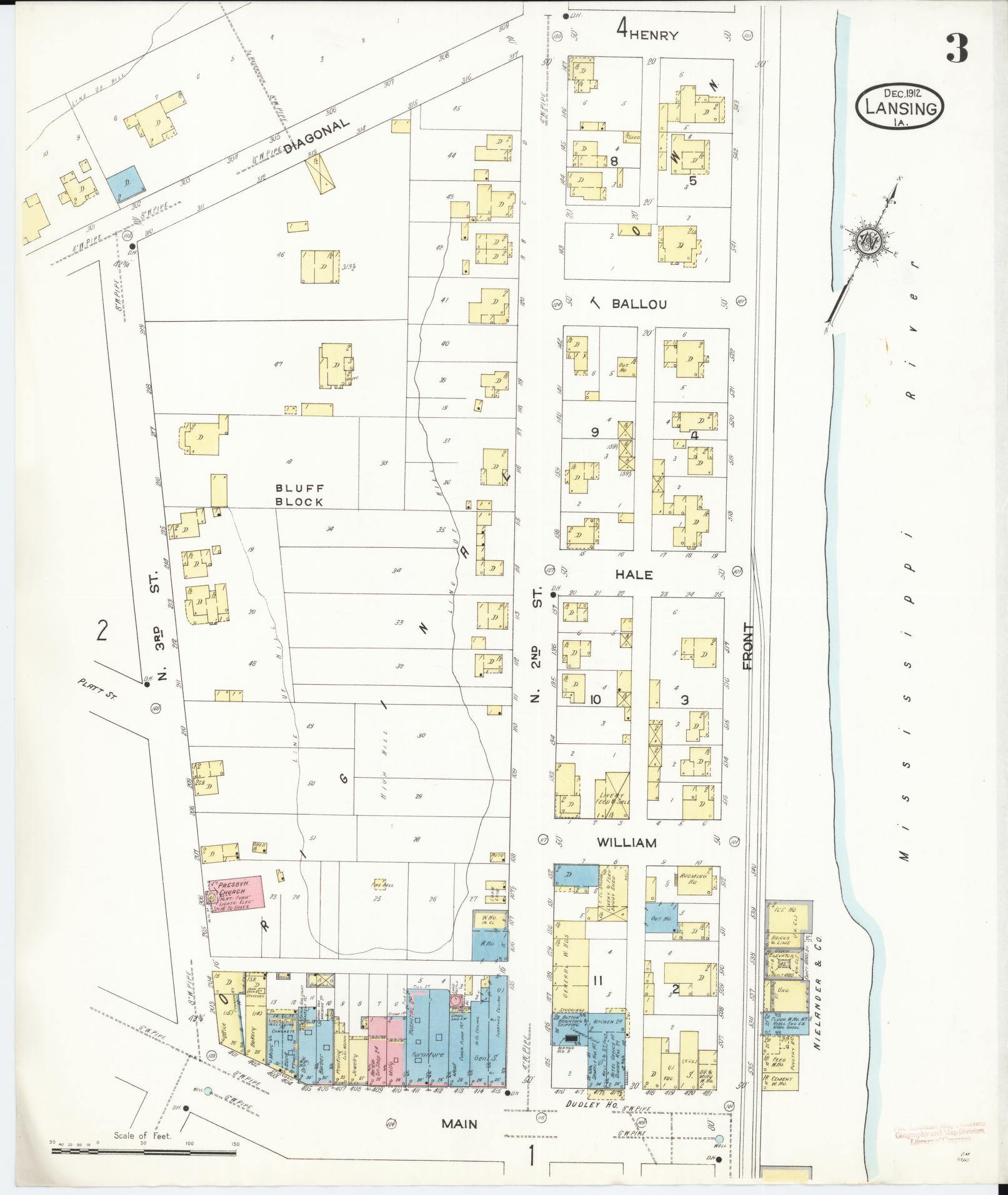 Sanborn Fire Insurance Map from Lansing, Allamakee County, Iowa (1912), Sheet #0003 - Historic Sanborn Fire Insurance Map Print, vintage old map wall art