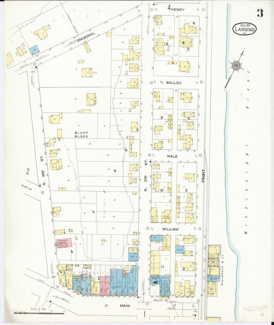 Sanborn Fire Insurance Map from Lansing, Allamakee County, Iowa (1912), Sheet #0003 - Historic Sanborn Fire Insurance Map Print, vintage old map wall art