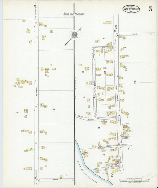 Sanborn Fire Insurance Map from Wolfeboro, Carroll County, New Hampshire (1917), Sheet #0005 - Historic Sanborn Fire Insurance Map Print, vintage old map wall art, antique decor, genealogy gift, New Hampshire New Hampshire map