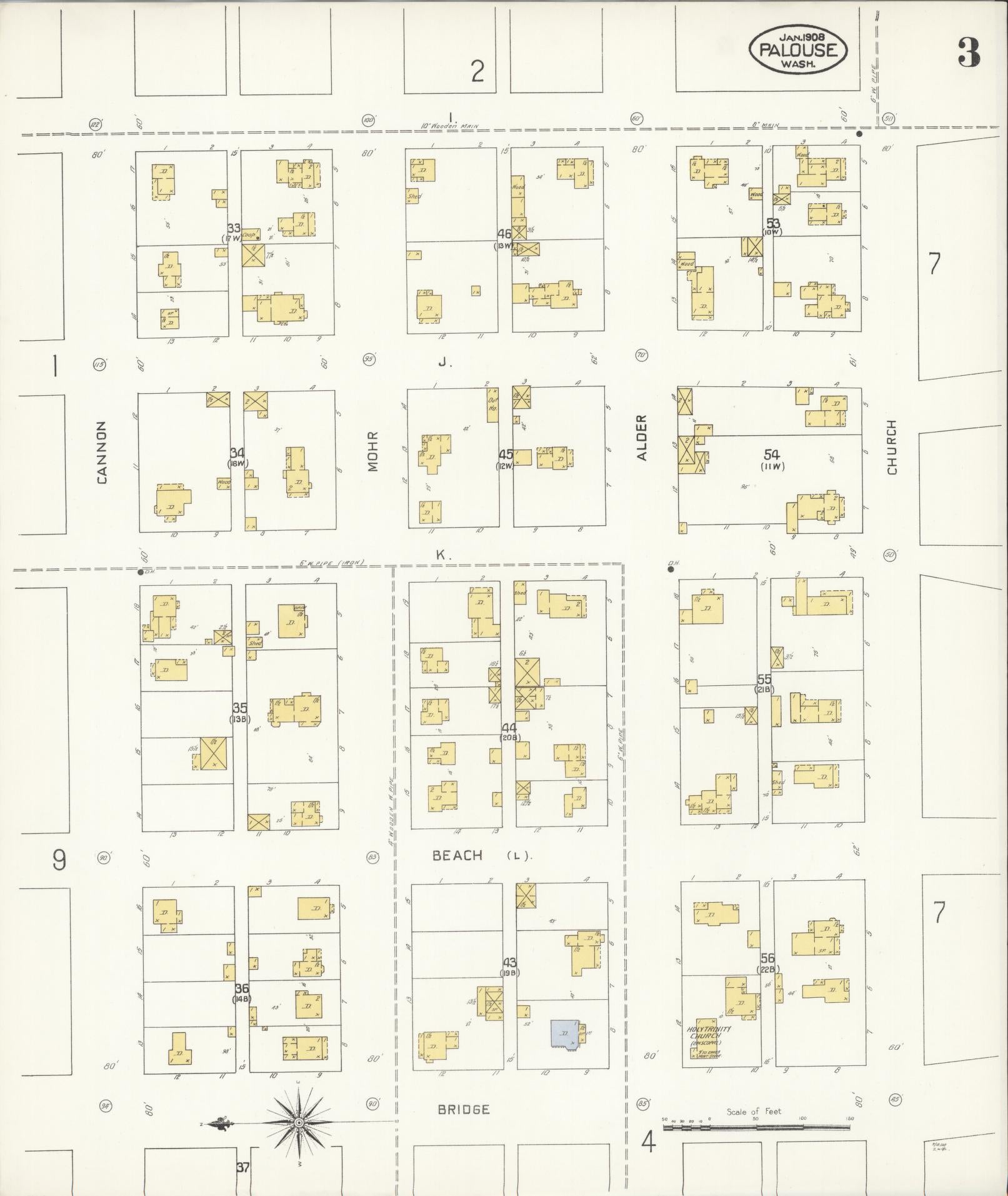 Sanborn Fire Insurance Map from Palouse City, Whitman County, Washington (1908), Sheet #0003 - Historic Sanborn Fire Insurance Map Print, vintage old map wall art, antique decor, genealogy gift, Washington Washington map