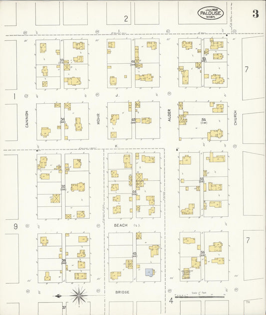 Sanborn Fire Insurance Map from Palouse City, Whitman County, Washington (1908), Sheet #0003 - Historic Sanborn Fire Insurance Map Print, vintage old map wall art, antique decor, genealogy gift, Washington Washington map