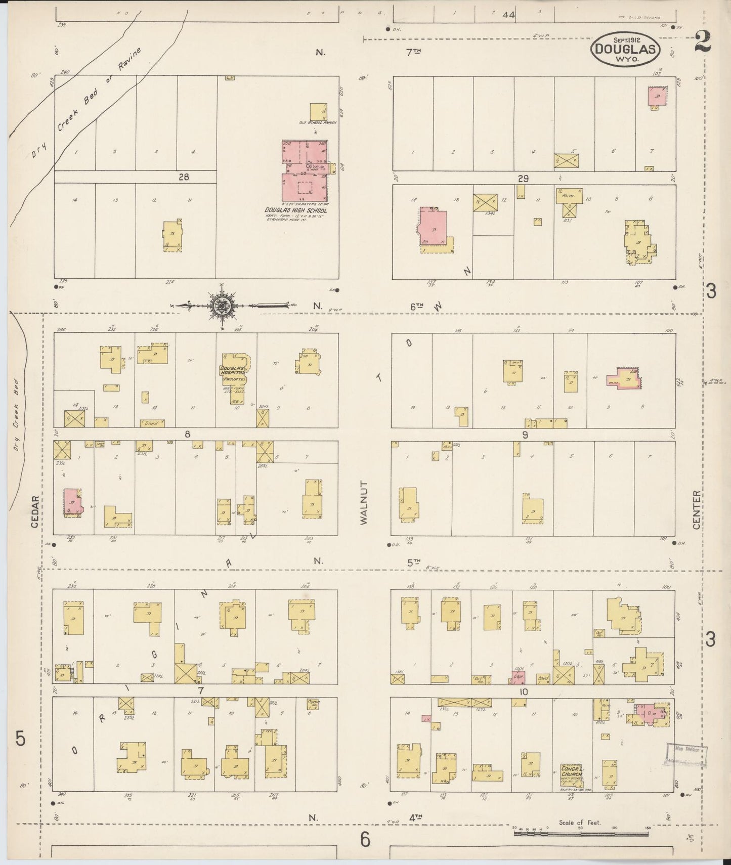 Sanborn Fire Insurance Map from Douglas, Converse County, Wyoming (1912), Sheet #0002 - Complete Map Set gallery image, historic Sanborn map, vintage wall art, Wyoming Wyoming