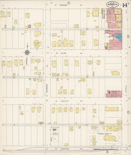 Sanborn Fire Insurance Map from Monrovia, Los Angeles County, California (1913), Sheet #0014 - Historic Sanborn Fire Insurance Map Print, vintage old map wall art, antique decor, genealogy gift, California California map