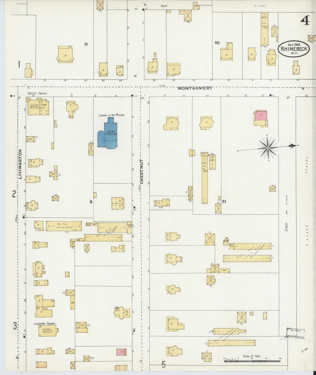 Sanborn Fire Insurance Map from Rhinebeck, Dutchess County, New York (1905), Sheet #0004 - Complete Map Set gallery image, historic Sanborn map, vintage wall art, New York New York