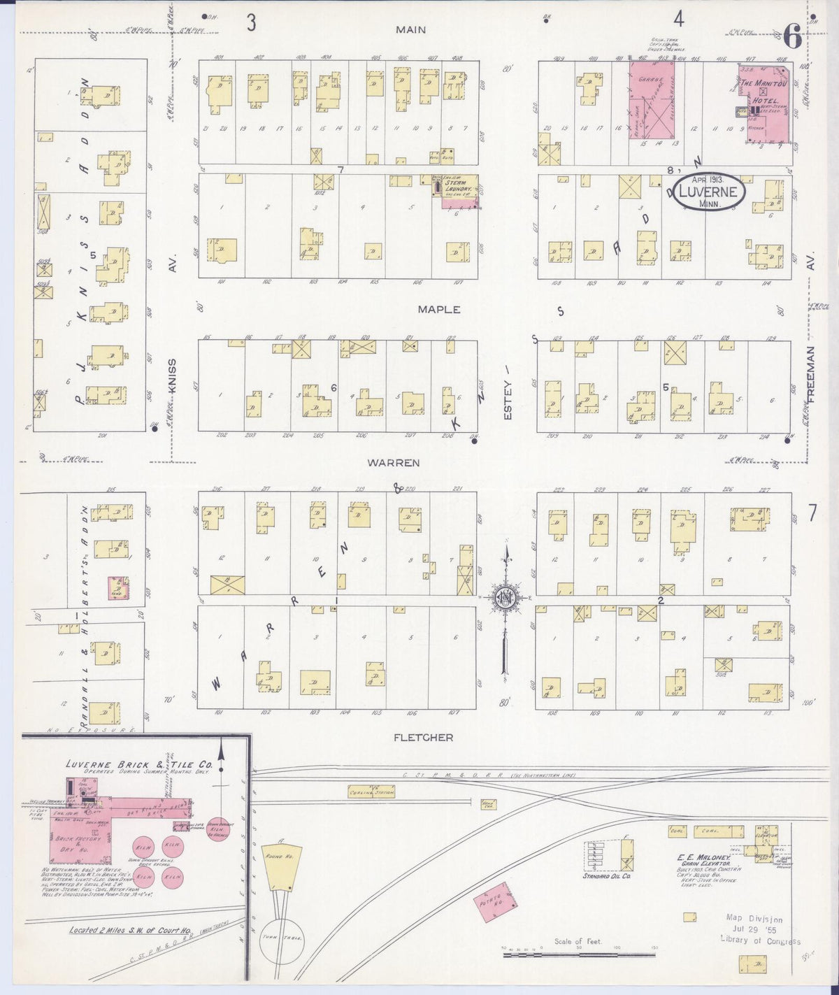 Sanborn Fire Insurance Map from Luverne, Rock County, Minnesota (1913), Sheet #0006 - Historic Sanborn Fire Insurance Map Print, vintage old map wall art, antique decor, genealogy gift, Minnesota Minnesota map