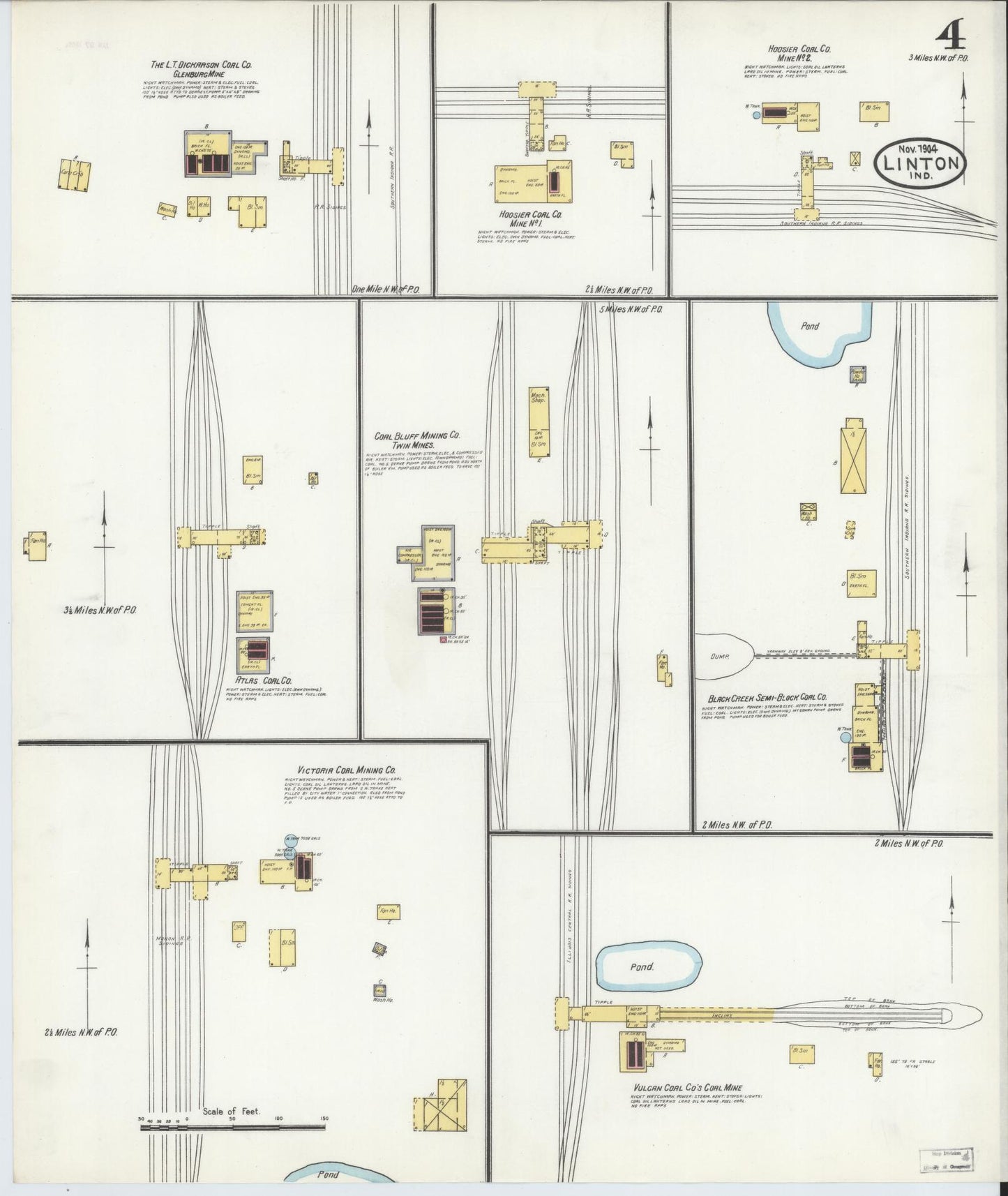 Sanborn Fire Insurance Map from Linton, Greene County, Indiana (1904), Sheet #0004 - Complete Map Set gallery image, historic Sanborn map, vintage wall art, Indiana Indiana