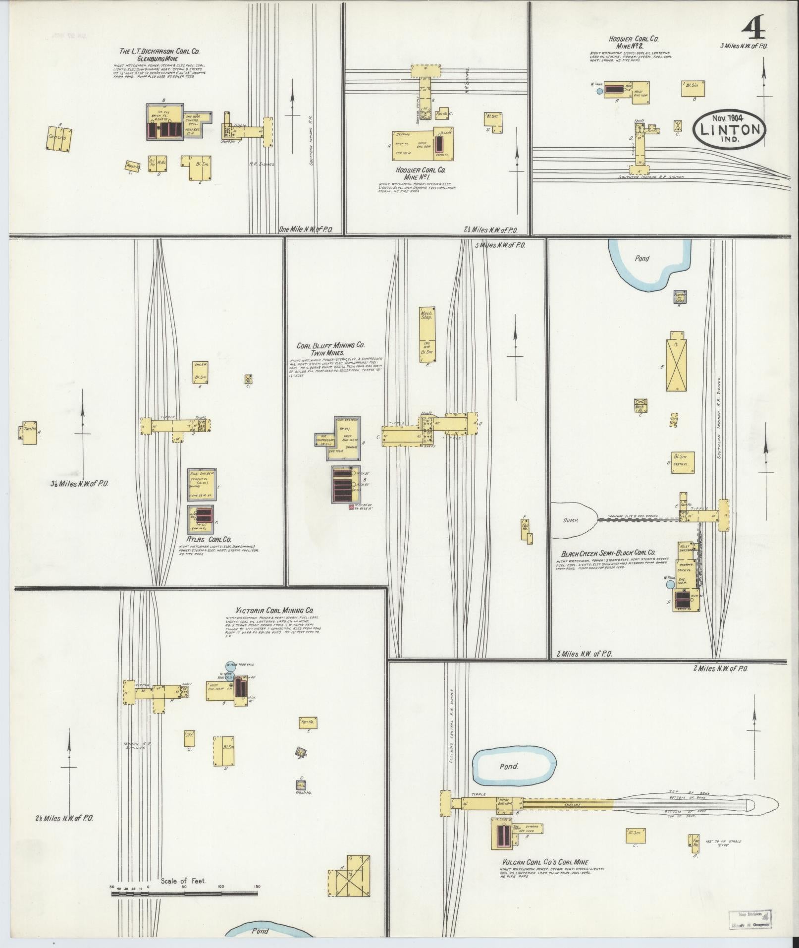Sanborn Fire Insurance Map from Linton, Greene County, Indiana (1904), Sheet #0004 - Complete Map Set gallery image, historic Sanborn map, vintage wall art, Indiana Indiana