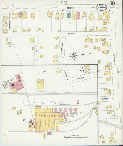 Sanborn Fire Insurance Map from Corning, Steuben County, New York (1903), Sheet #0019 - Complete Map Set gallery image, historic Sanborn map, vintage wall art, New York New York