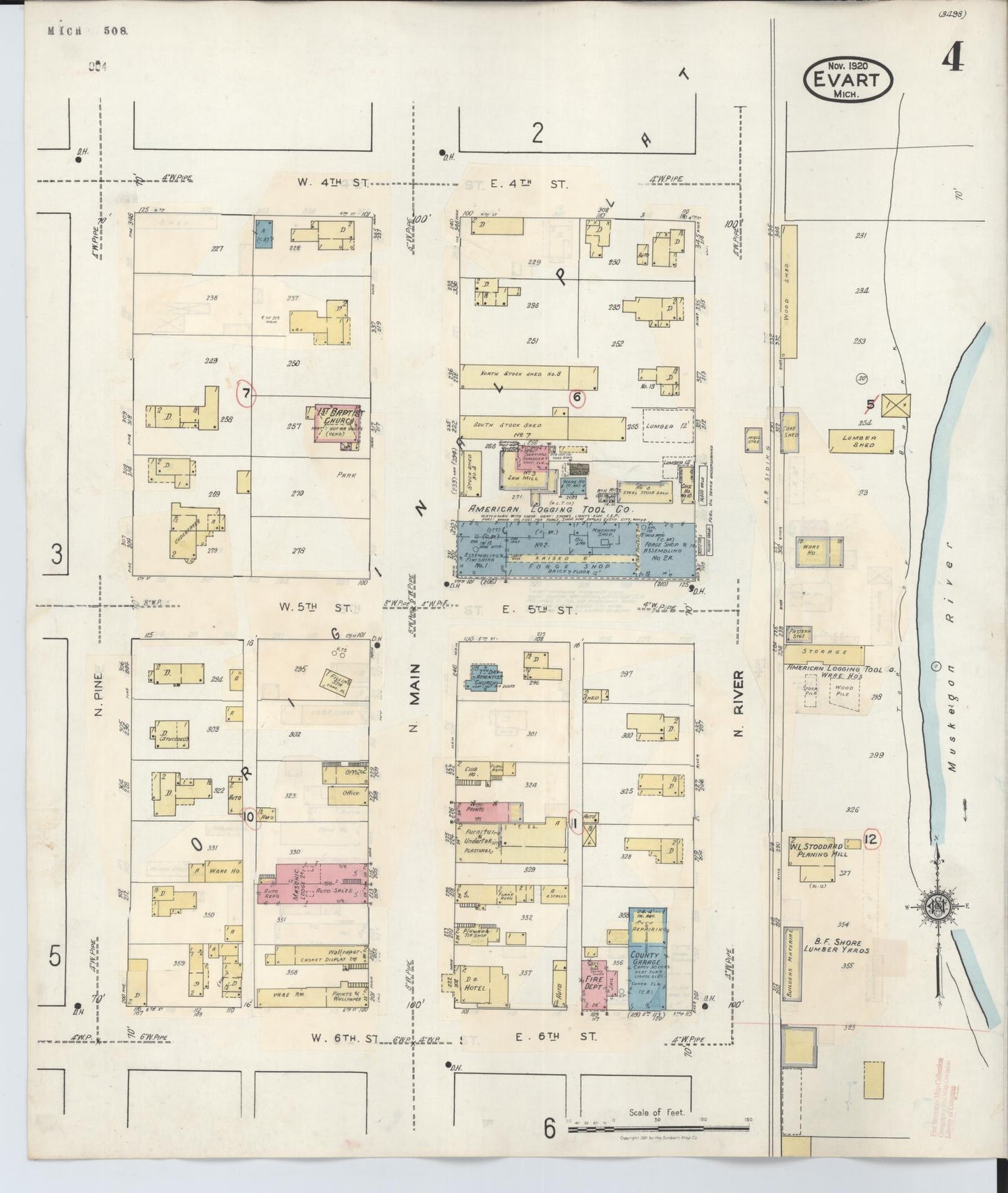 Sanborn Fire Insurance Map from Evart, Osceola County, Michigan (1942), Sheet #0004 - Historic Sanborn Fire Insurance Map Print, vintage old map wall art, antique decor, genealogy gift, Michigan Michigan map
