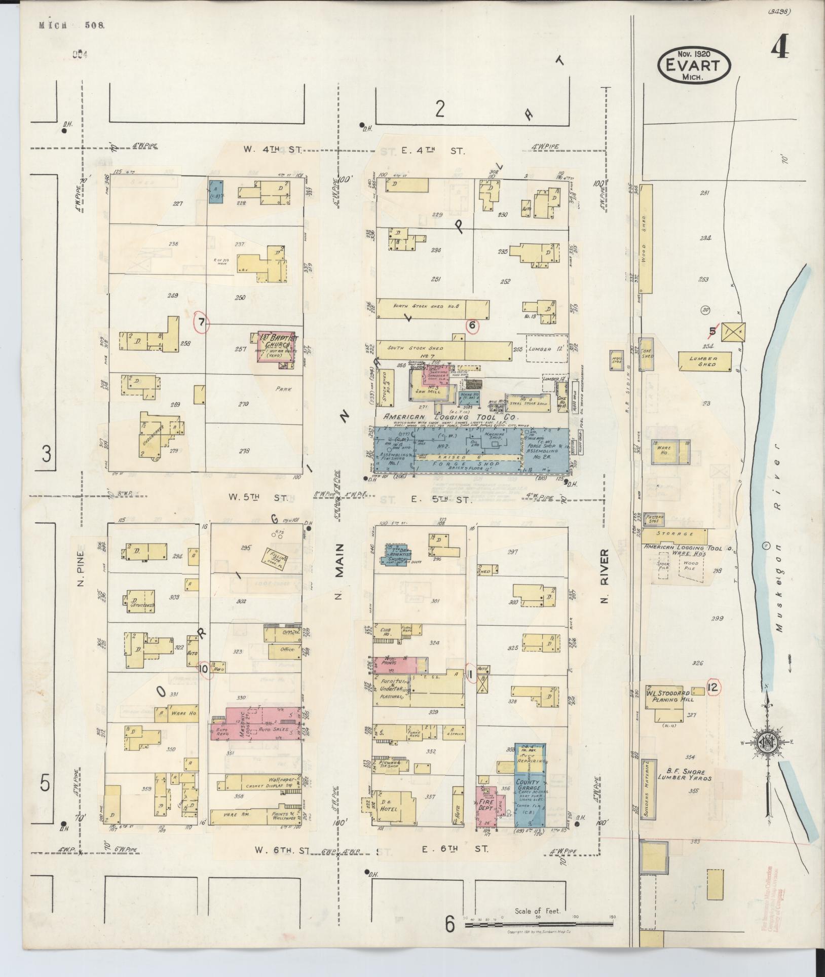 Sanborn Fire Insurance Map from Evart, Osceola County, Michigan (1942), Sheet #0004 - Historic Sanborn Fire Insurance Map Print, vintage old map wall art, antique decor, genealogy gift, Michigan Michigan map