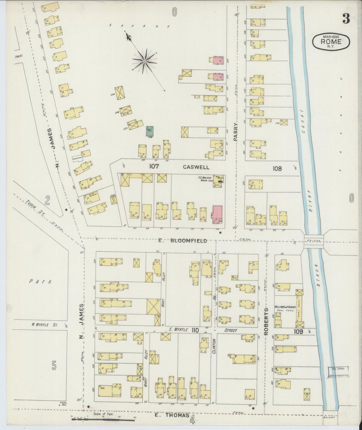 Sanborn Fire Insurance Map from Rome, Oneida County, New York (1894), Sheet #0003 - Historic Sanborn Fire Insurance Map Print, vintage old map wall art, antique decor, genealogy gift, New York New York map