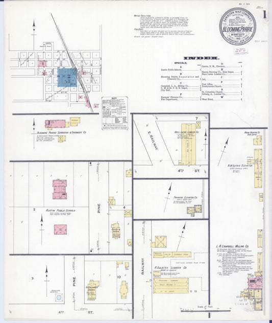 Sanborn Fire Insurance Map from Blooming Prairie, Steele County, Minnesota (1910), Sheet #0001 - Historic Sanborn Fire Insurance Map Print, vintage old map wall art, antique decor, genealogy gift, Minnesota Minnesota map