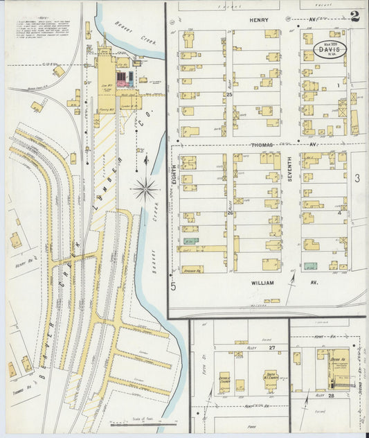 Sanborn Fire Insurance Map from Davis, Tucker County, West Virginia (1899), Sheet #0002 - Historic Sanborn Fire Insurance Map Print, vintage old map wall art, antique decor, genealogy gift, West Virginia West Virginia map