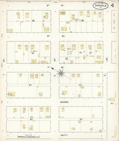 Sanborn Fire Insurance Map from Oakdale, Stanislaus County, California (1890), Sheet #0004 - Historic Sanborn Fire Insurance Map Print, vintage old map wall art, antique decor, genealogy gift, California California map