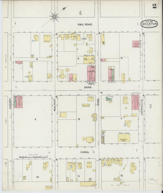 Sanborn Fire Insurance Map from Decatur, Morgan County, Alabama (1894), Sheet #0002 - Historic Sanborn Fire Insurance Map Print, vintage old map wall art, antique decor, genealogy gift, Alabama Alabama map