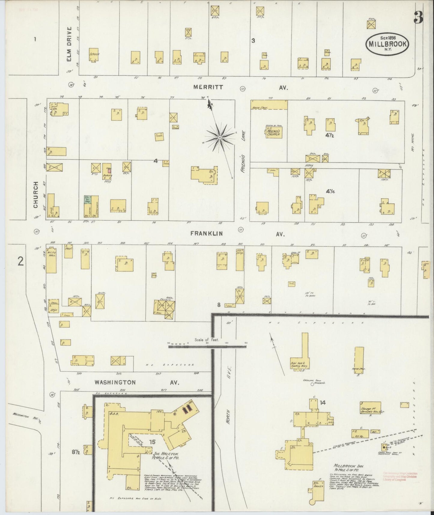 Sanborn Fire Insurance Map from Millbrook, Dutchess County, New York (1898), Sheet #0003 - Historic Sanborn Fire Insurance Map Print, vintage old map wall art, antique decor, genealogy gift, New York New York map