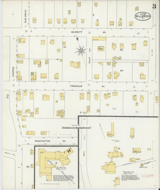 Sanborn Fire Insurance Map from Millbrook, Dutchess County, New York (1898), Sheet #0003 - Historic Sanborn Fire Insurance Map Print, vintage old map wall art, antique decor, genealogy gift, New York New York map