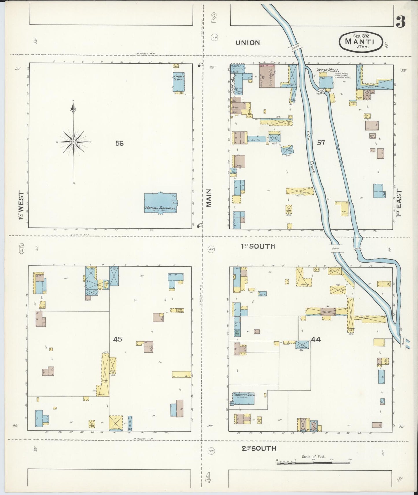 Sanborn Fire Insurance Map from Manti, Sanpete County, Utah (1892), Sheet #0003 - Complete Map Set gallery image, historic Sanborn map, vintage wall art, Utah Utah