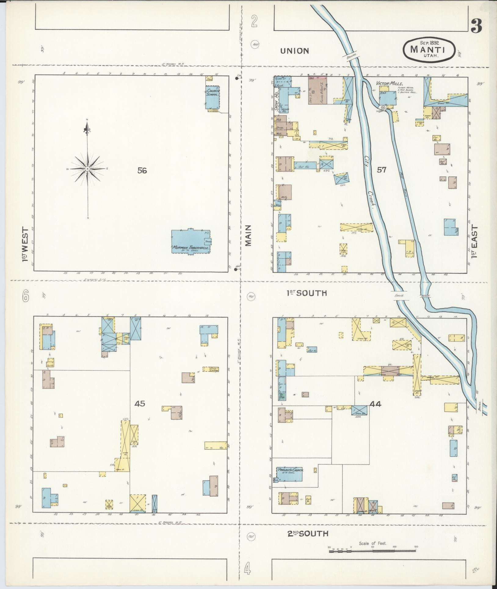 Sanborn Fire Insurance Map from Manti, Sanpete County, Utah (1892), Sheet #0003 - Complete Map Set gallery image, historic Sanborn map, vintage wall art, Utah Utah