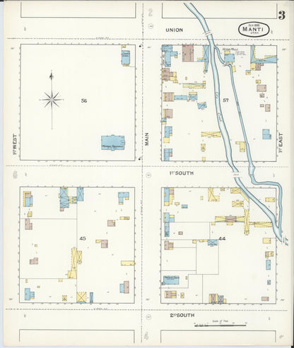 Sanborn Fire Insurance Map from Manti, Sanpete County, Utah (1892), Sheet #0003 - Complete Map Set gallery image, historic Sanborn map, vintage wall art, Utah Utah