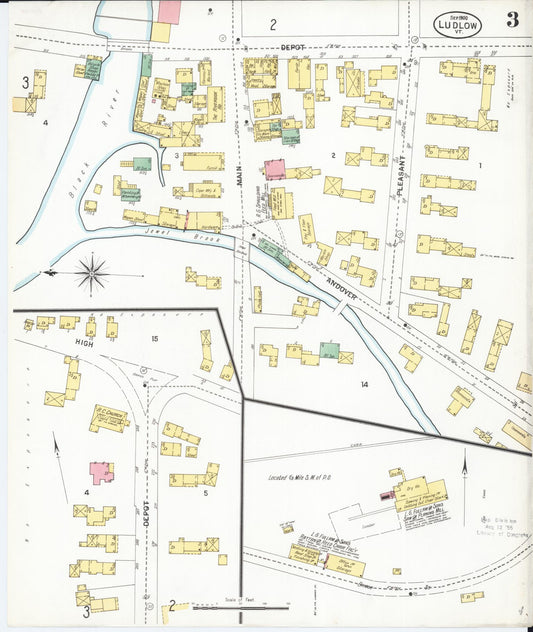 Sanborn Fire Insurance Map from Ludlow, Windsor County, Vermont (1900), Sheet #0003 - Historic Sanborn Fire Insurance Map Print, vintage old map wall art, antique decor, genealogy gift, Vermont Vermont map