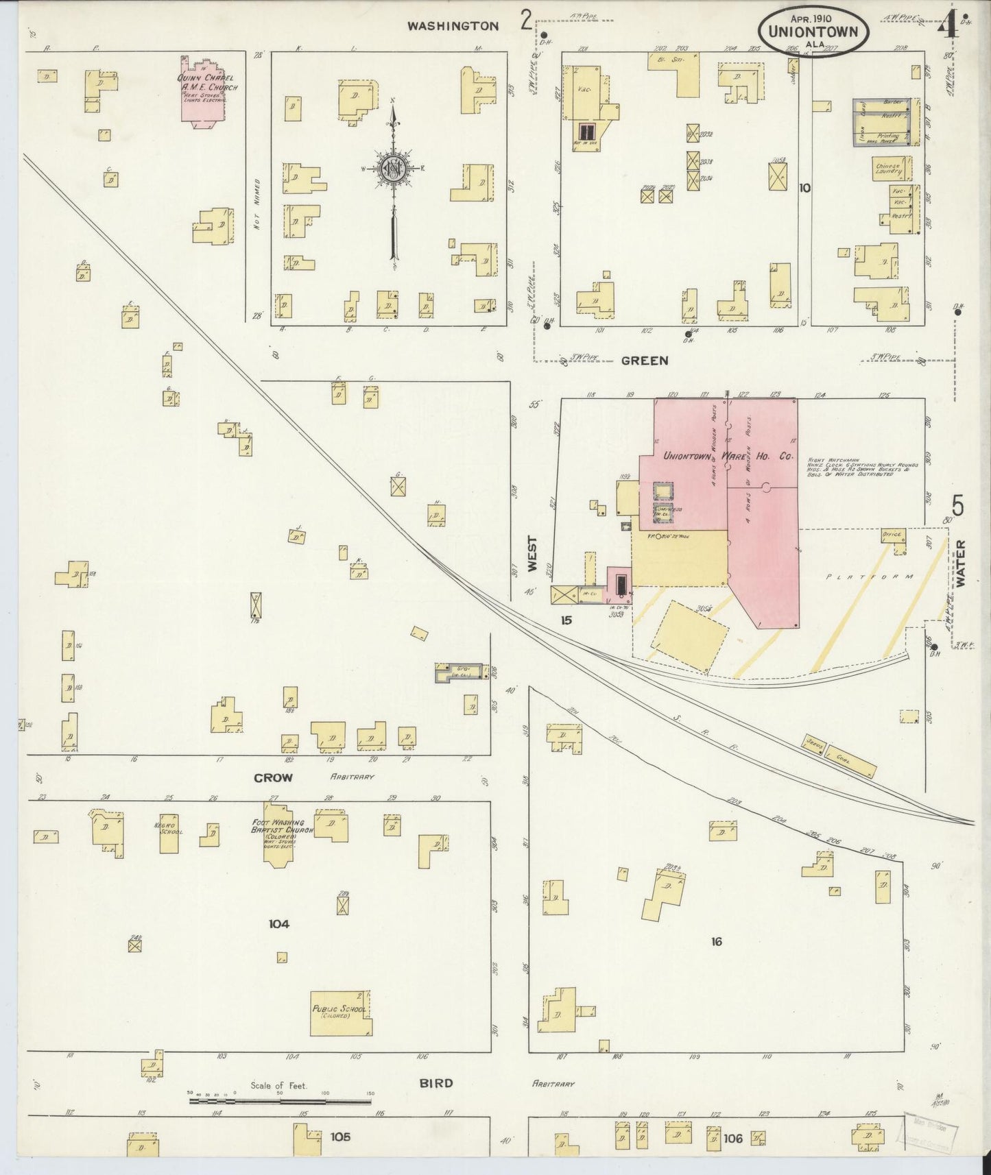 Sanborn Fire Insurance Map from Uniontown, Perry County, Alabama (1910), Sheet #0004 - Complete Map Set gallery image, historic Sanborn map, vintage wall art, Alabama Alabama