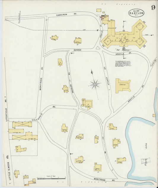 Sanborn Fire Insurance Map from Babylon, Suffolk County, New York (1897), Sheet #0009 - Historic Sanborn Fire Insurance Map Print, vintage old map wall art, antique decor, genealogy gift, New York New York map