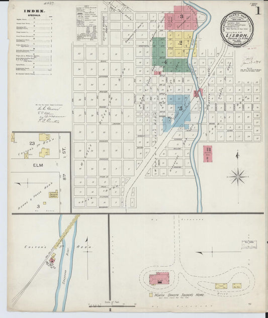 Sanborn Fire Insurance Map from Lisbon, Ransom County, North Dakota (1893), Sheet #0001 - Historic Sanborn Fire Insurance Map Print, vintage old map wall art, antique decor, genealogy gift, North Dakota North Dakota map