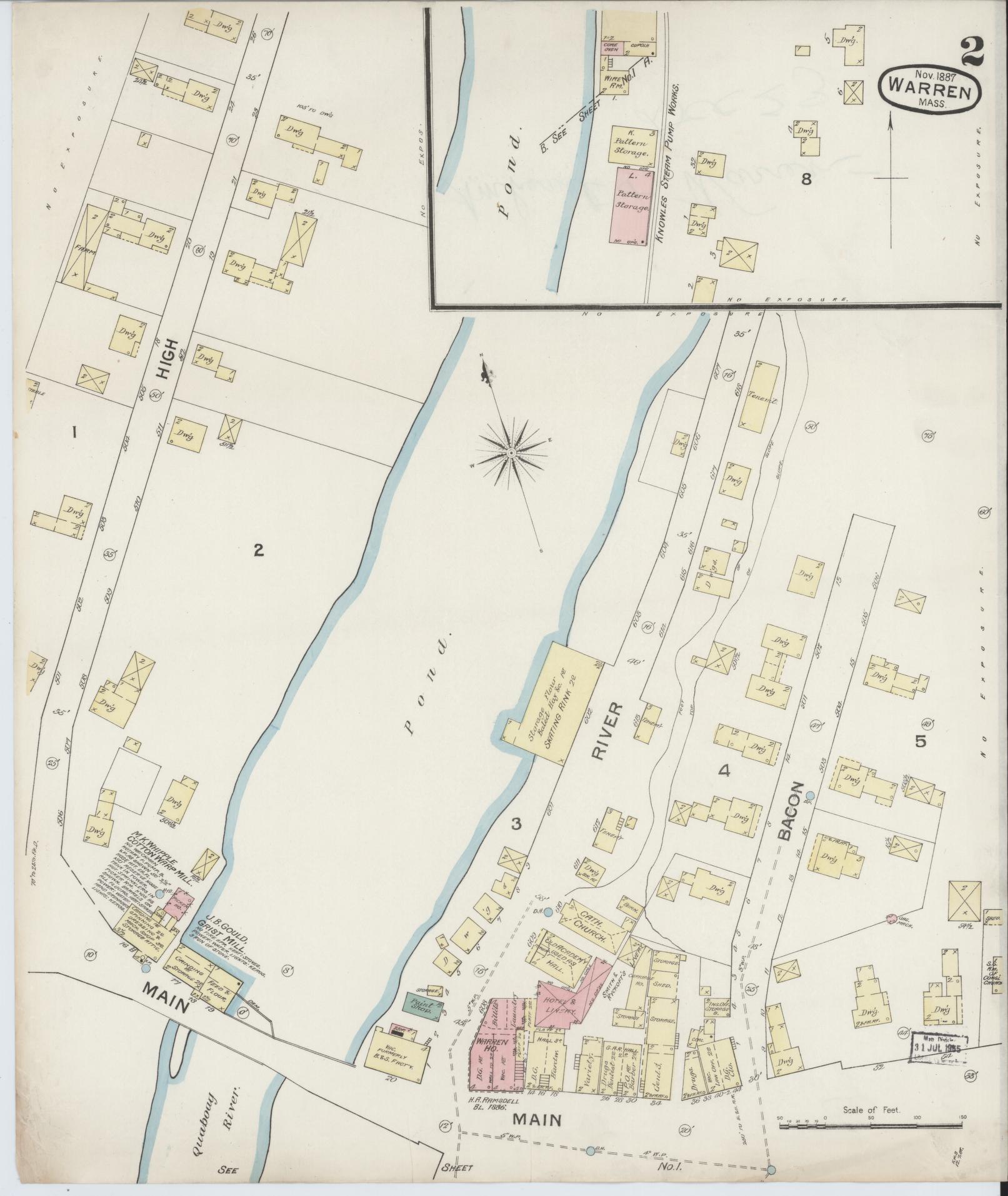 Sanborn Fire Insurance Map from Warren, Worcester County, Massachusetts (1887), Sheet #0002 - Complete Map Set gallery image, historic Sanborn map, vintage wall art, Massachusetts Massachusetts