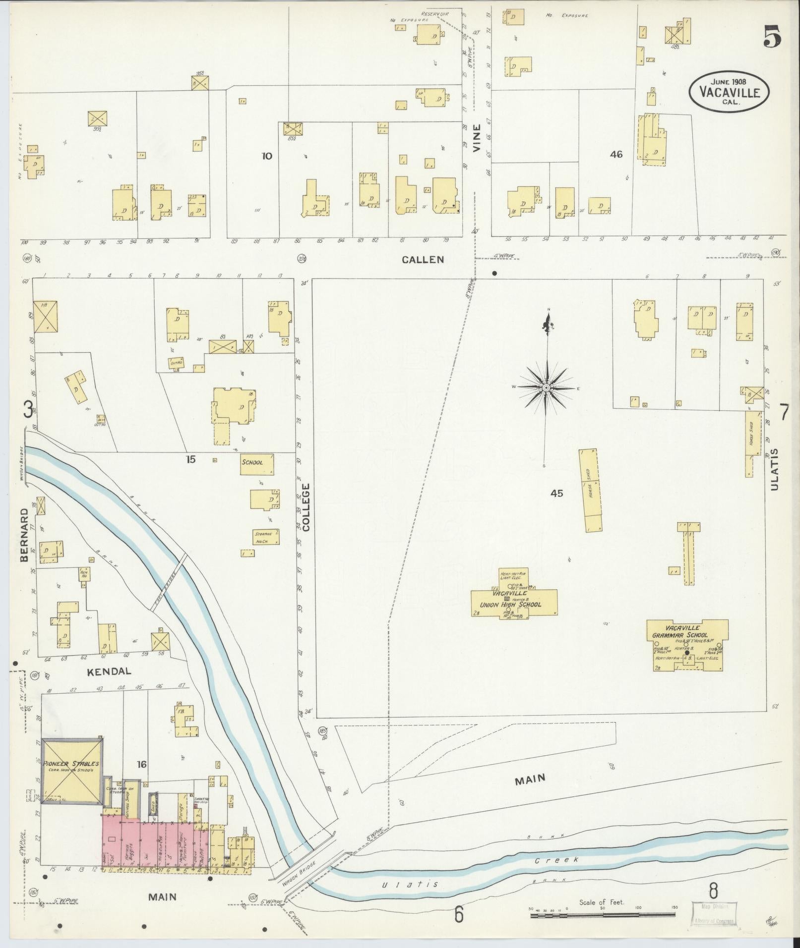 Sanborn Fire Insurance Map from Vacaville, Solano County, California (1908), Sheet #0005 - Complete Map Set gallery image, historic Sanborn map, vintage wall art, California California