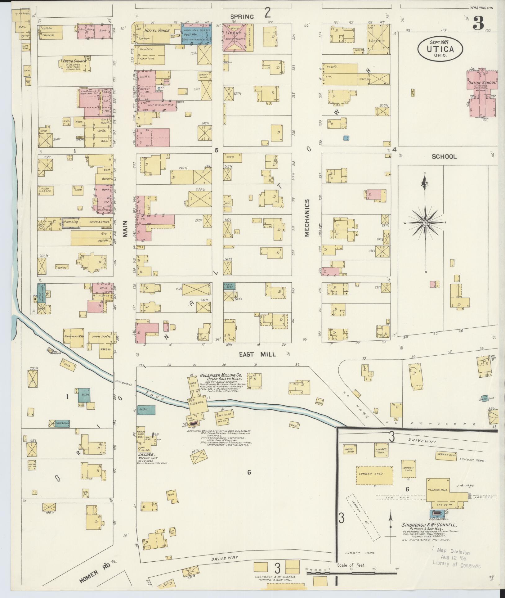 Sanborn Fire Insurance Map from Utica, Licking County, Ohio (1907), Sheet #0003 - Historic Sanborn Fire Insurance Map Print, vintage old map wall art, antique decor, genealogy gift, Ohio Ohio map