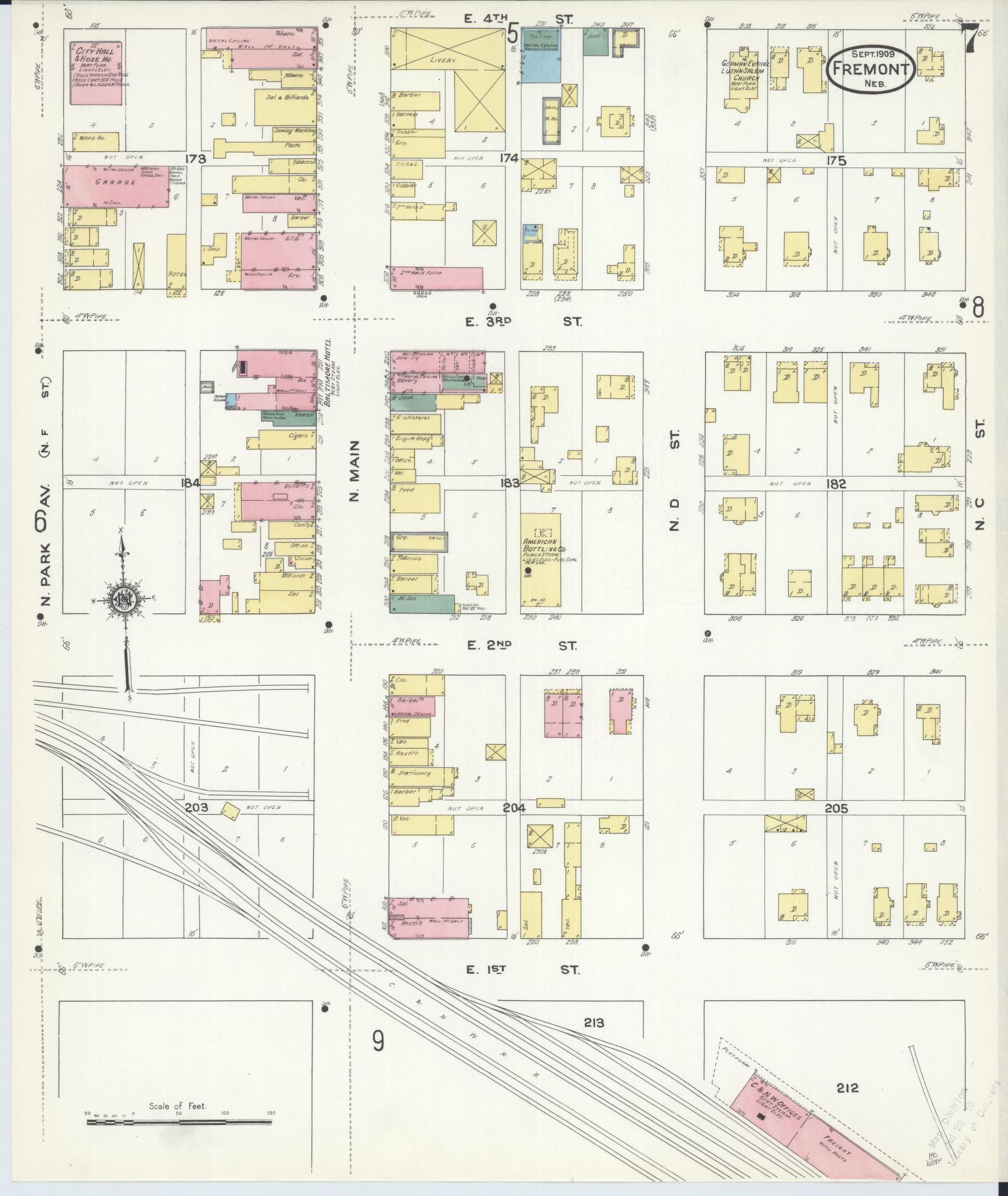 Sanborn Fire Insurance Map from Fremont, Dodge County, Nebraska (1909), Sheet #0007 - Complete Map Set gallery image, historic Sanborn map, vintage wall art, Nebraska Nebraska