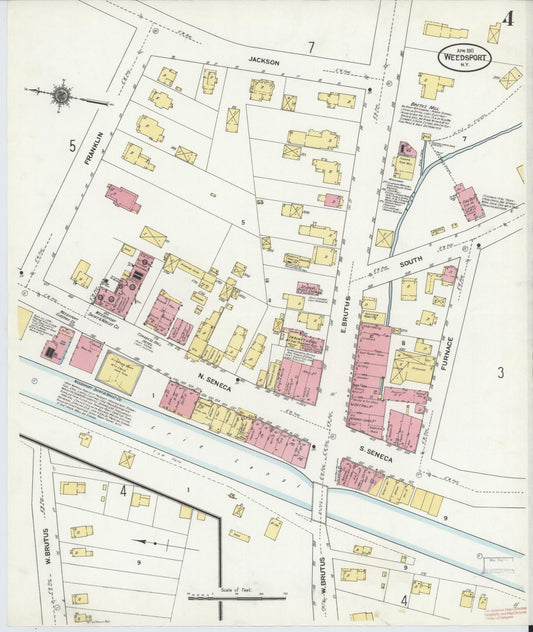 Sanborn Fire Insurance Map from Weedsport, Cayuga County, New York (1911), Sheet #0004 - Historic Sanborn Fire Insurance Map Print, vintage old map wall art, antique decor, genealogy gift, New York New York map