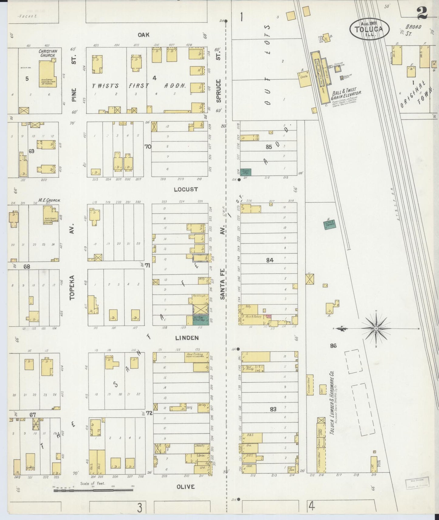 Sanborn Fire Insurance Map from Toluca, Marshall County, Illinois (1901), Sheet #0002 - Complete Map Set gallery image, historic Sanborn map, vintage wall art, Illinois Illinois